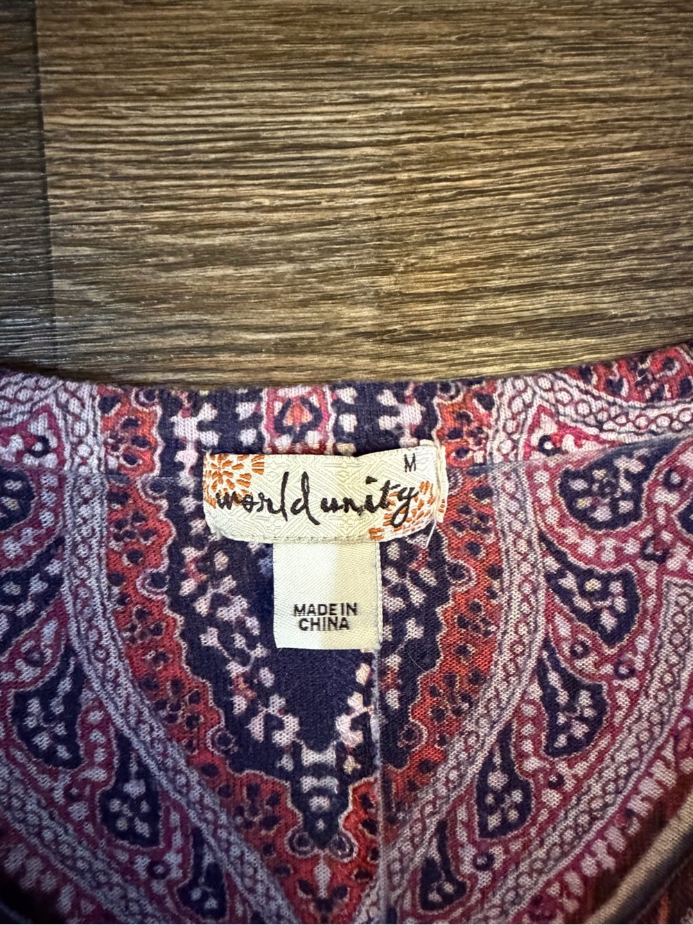Women’s World Unity Purple Boho Hippie Paisley 3/4 Sleeve Shark Bit Hem Size M - Picture 4 of 8